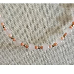 Vintage Dainty Moonstone Agate Necklace, Victorian Revival, 28" Long